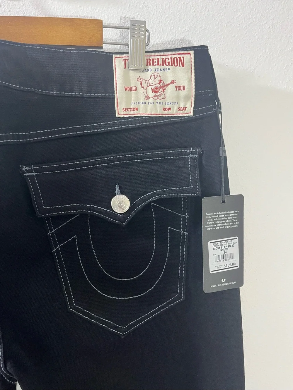 True Religion Ricky SN Flap Relaxed Straight Jeans Men’s 34 34x32 Black NWT